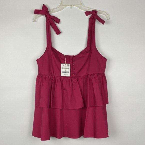Zara Trafaluc Hot Pink Ruffle Tank Top New w tags - Picture 6 of 7